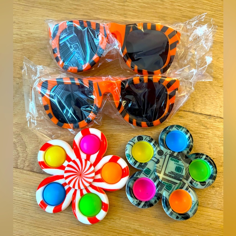Bundle: Kids Orange and Black Sunglasses (QTY: 2) with 2 Fidget Spinners